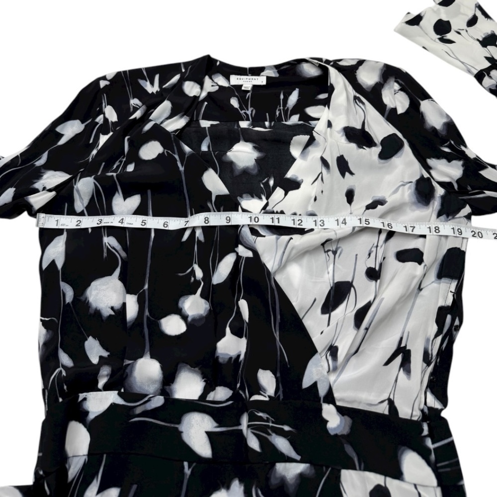 Equipment Neema Silk Feel Wrap Midi Dress Black White Floral Size 8 - Picture 13 of 15